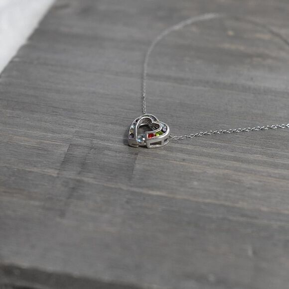 Sterling Silver Small Heart Pendant Necklace Box Chain 16" Multicolor Crystals - Picture 7 of 8